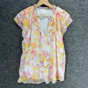 Autres Filles Blouse Women M Medium White Colorblock V-Neck Tasseled Lined